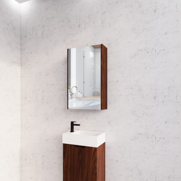 450mm Brown Oak Fluted Shaving Cabinet -W450xH720xD150