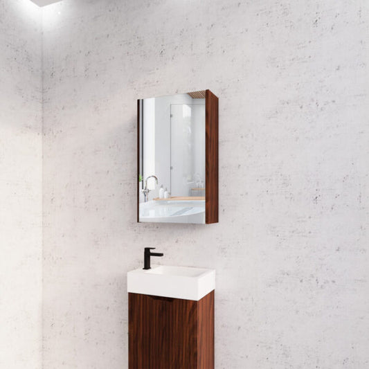 450mm Brown Oak Fluted Shaving Cabinet -W450xH720xD150