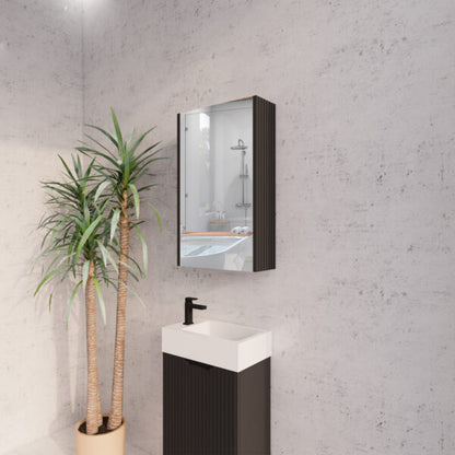 450mm Matt Black Fluted Shaving Cabinet -W450xH720xD150