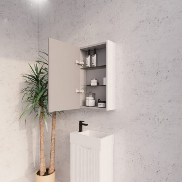 450mm Matt White Fluted Shaving Cabinet -W450xH720xD150