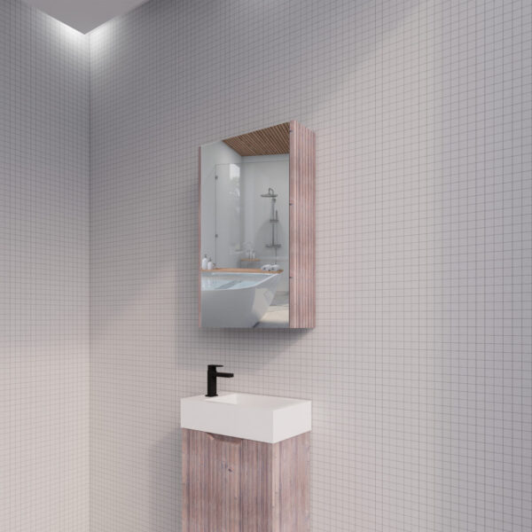 450mm White Oak Fluted Shaving Cabinet -W450xH720xD150