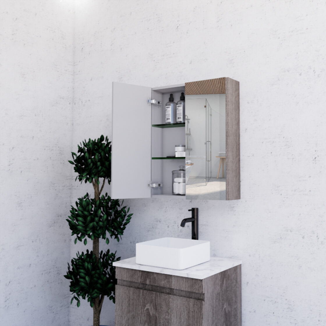 600mm Dark Oak Shaving Cabinet -W600xH720xD150