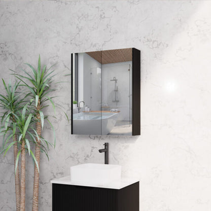 600mm Matt Black Fluted Shaving Cabinet -W600xH720xD150