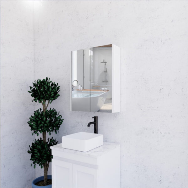 600mm Matt White Shaving Cabinet -W600xH720xD150