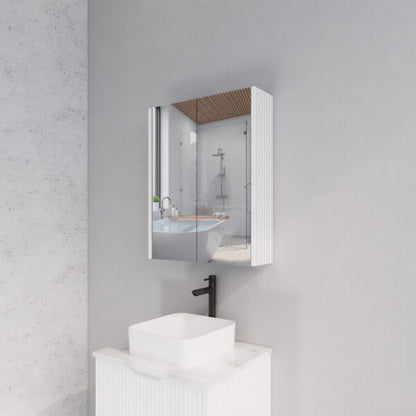 600mm Matt White Fluted Shaving Cabinet -W600xH720xD150