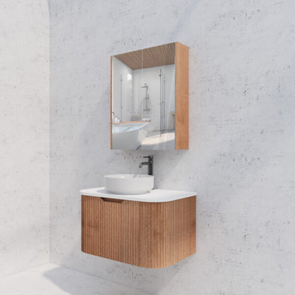 600mm Soild Timber Fluted Shaving Cabinet -W600xH720xD150