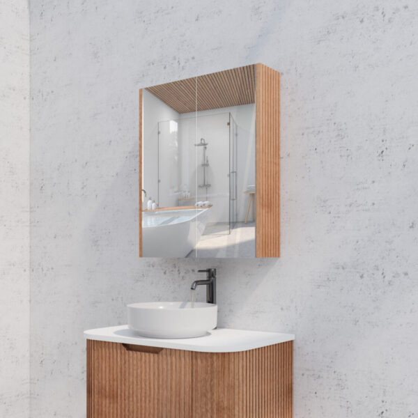 600mm Soild Timber Fluted Shaving Cabinet -W600xH720xD150
