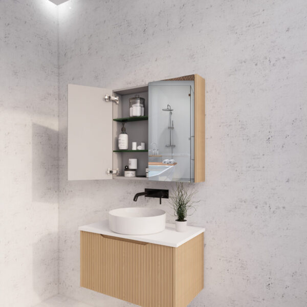 750mm American Oak Fluted Shaving Cabinet -W750xH720xD150