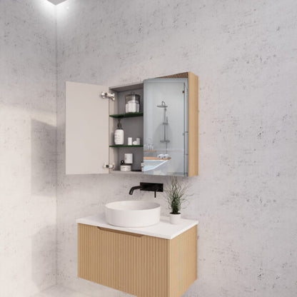 750mm American Oak Fluted Shaving Cabinet -W750xH720xD150