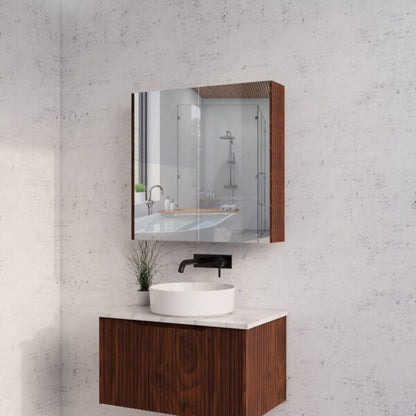 750mm Brown Oak Fluted Shaving Cabinet -W750xH720xD150