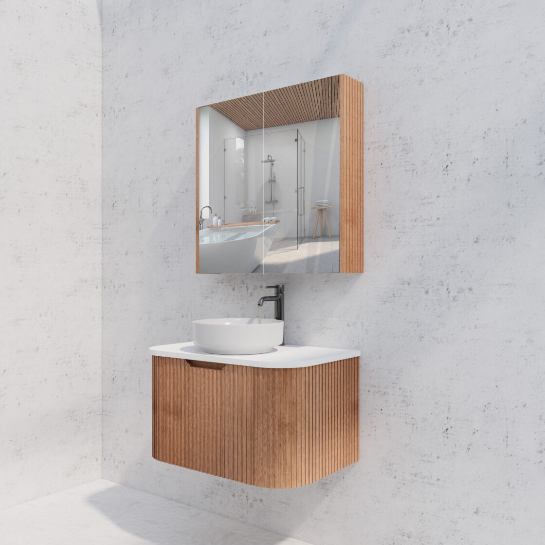 750mm Soild Timber Fluted Shaving Cabinet -W750xH720xD150