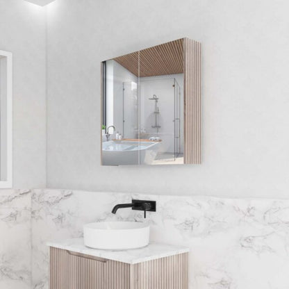 750mm White Oak Fluted Shaving Cabinet -W750xH720xD150