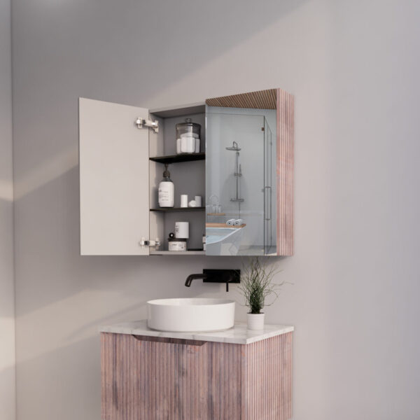 750mm White Oak Fluted Shaving Cabinet -W750xH720xD150