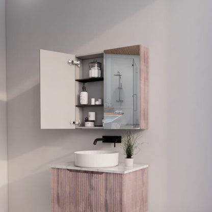 750mm White Oak Fluted Shaving Cabinet -W750xH720xD150