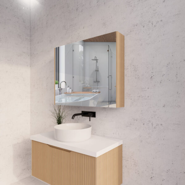 900mm American Oak Fluted Shaving Cabinet -W900xH720xD150