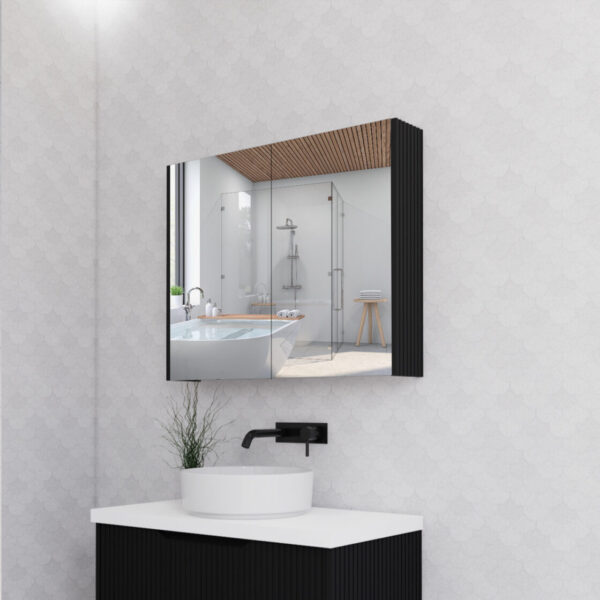 900mm Matt Black Fluted Shaving Cabinet -W900xH720xD150