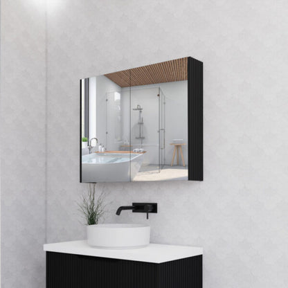 900mm Matt Black Fluted Shaving Cabinet -W900xH720xD150