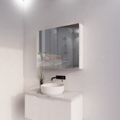 900mm Matt White Fluted Shaving Cabinet -W900xH720xD150