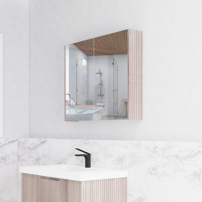 900mm White Oak Fluted Shaving Cabinet -W900xH720xD150