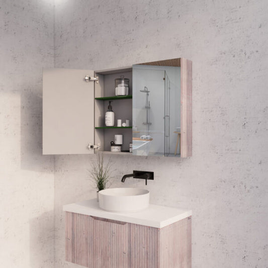 900mm White Oak Fluted Shaving Cabinet -W900xH720xD150