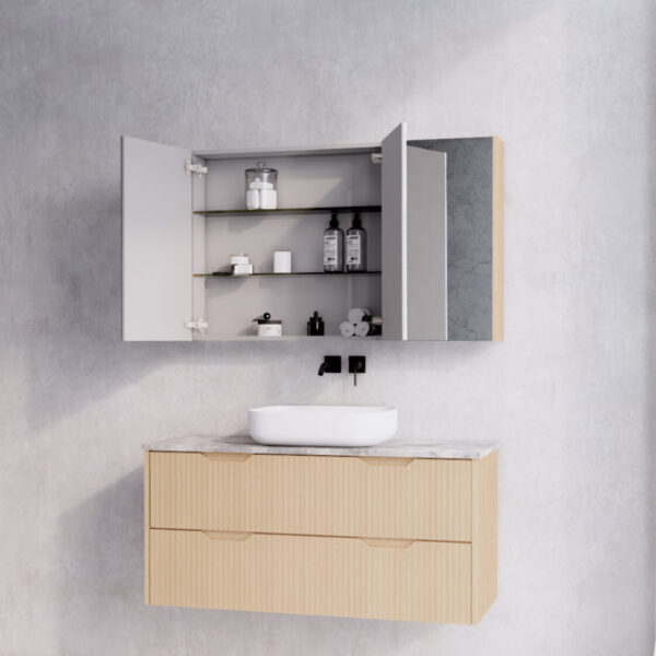 1200mm American Oak Fluted Shaving Cabinet -W1200xH720xD150