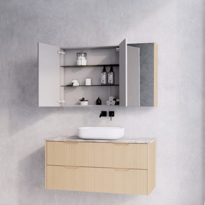 1200mm American Oak Fluted Shaving Cabinet -W1200xH720xD150