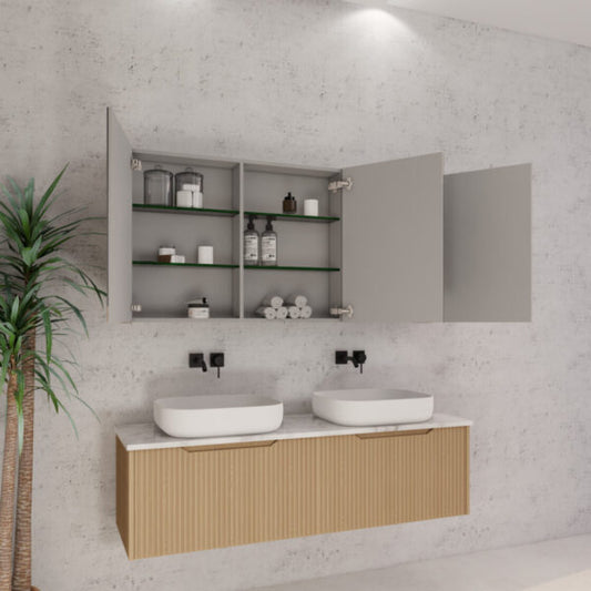 1500mm American Oak Fluted Shaving Cabinet -W1500xH720xD150