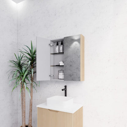 600mm American Oak Fluted Shaving Cabinet -W600xH720xD150