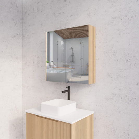 750mm American Oak Fluted Shaving Cabinet -W750xH720xD150
