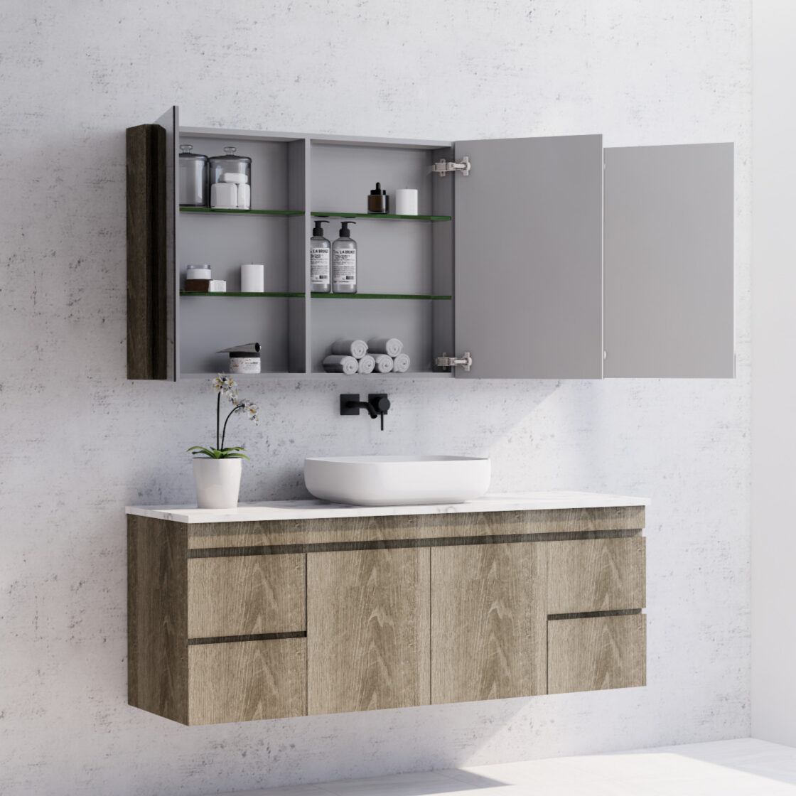 1500mm Dark Oak Shaving Cabinet -W1500xH720xD150