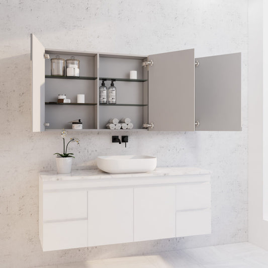 1500mm Gloss White Shaving Cabinet -W1500xH720xD150
