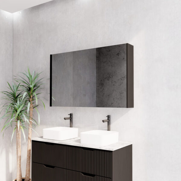 1200mm Matt Black Fluted Shaving Cabinet -W1200xH720xD150