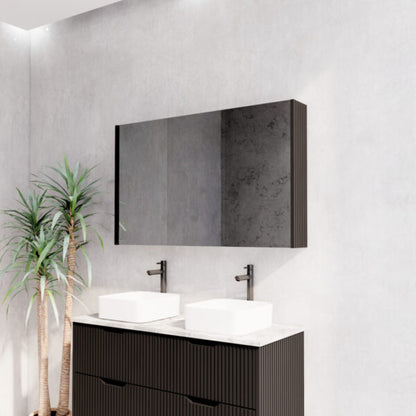 1200mm Matt Black Fluted Shaving Cabinet -W1200xH720xD150