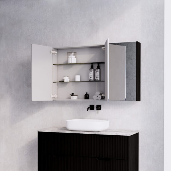 1200mm Matt Black Fluted Shaving Cabinet -W1200xH720xD150