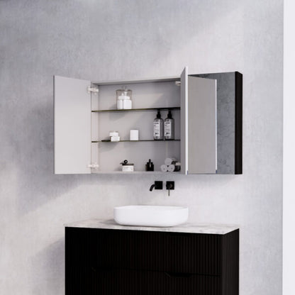 1200mm Matt Black Fluted Shaving Cabinet -W1200xH720xD150