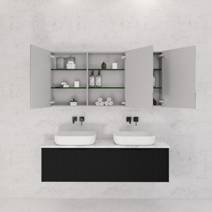 1500mm Matt Black Fluted Shaving Cabinet -W1500xH720xD150