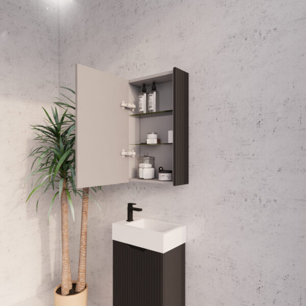 450mm Matt Black Fluted Shaving Cabinet -W450xH720xD150