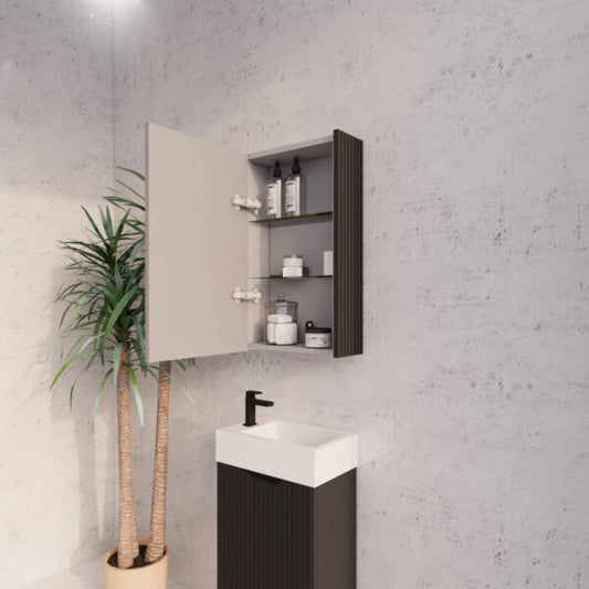 450mm Matt Black Fluted Shaving Cabinet -W450xH720xD150