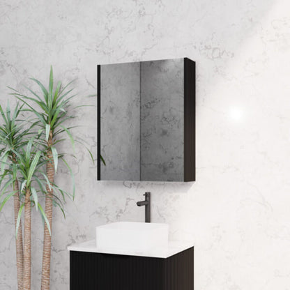 600mm Matt Black Fluted Shaving Cabinet -W600xH720xD150