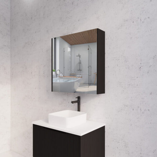 750mm Matt Black Fluted Shaving Cabinet -W750xH720xD150