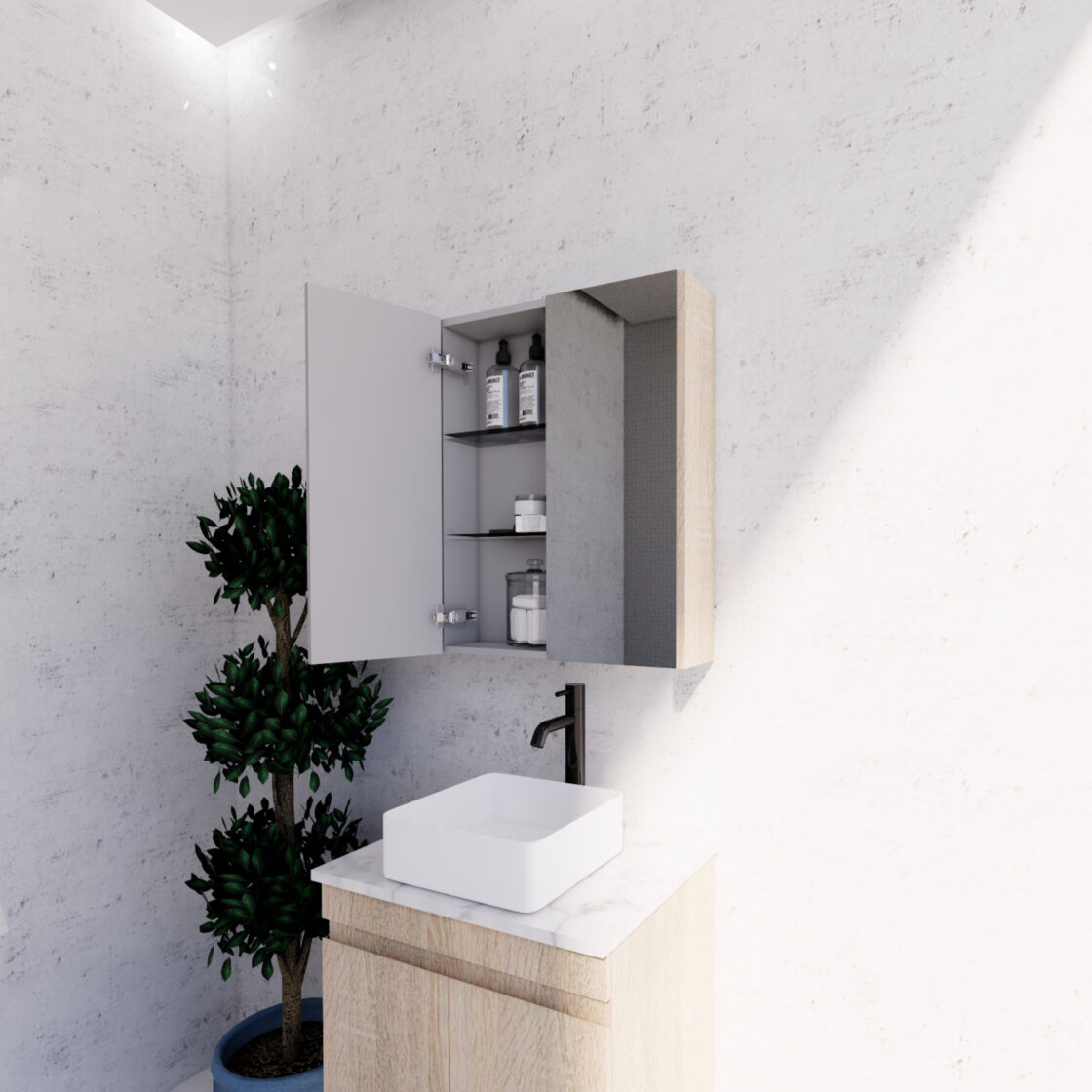 600mm Light Oak Shaving Cabinet -W600xH720xD150
