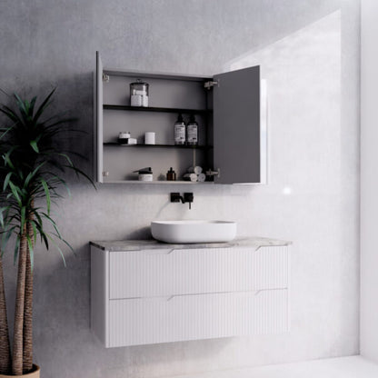 1200mm Matt White Fluted Shaving Cabinet -W1200xH720xD150