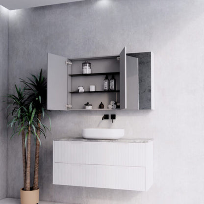 1200mm Matt White Fluted Shaving Cabinet -W1200xH720xD150