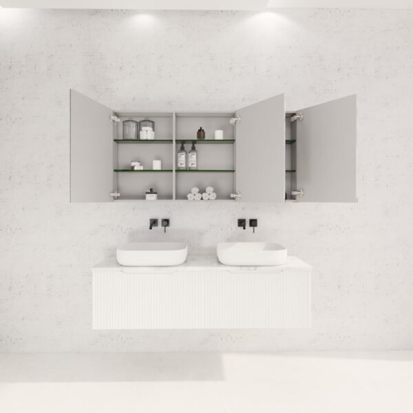 1500mm Matt White Fluted Shaving Cabinet -W1500xH720xD150
