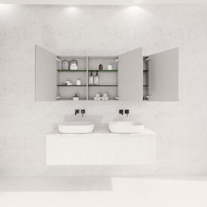 1500mm Matt White Fluted Shaving Cabinet -W1500xH720xD150