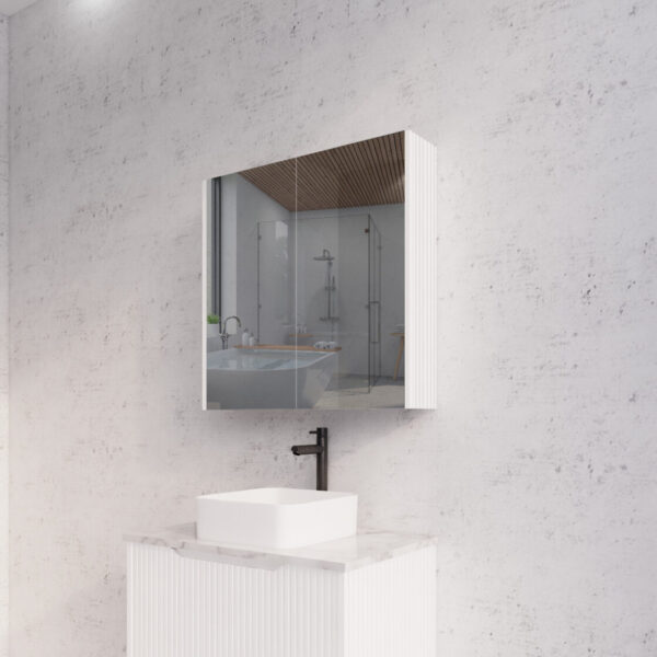 750mm Matt White Fluted Shaving Cabinet -W750xH720xD150