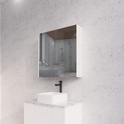 750mm Matt White Fluted Shaving Cabinet -W750xH720xD150