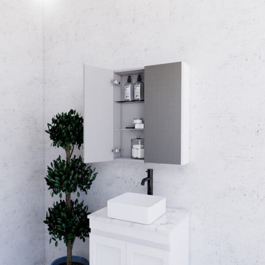 600mm Matt White Shaving Cabinet -W600xH720xD150