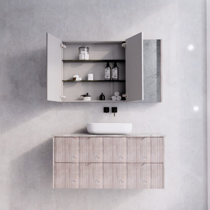 1200mm White Oak Fluted Shaving Cabinet -W1200xH720xD150