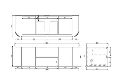1500mm Devito Wall Hung PVC Cabinet - Matt White - Cabinet Only